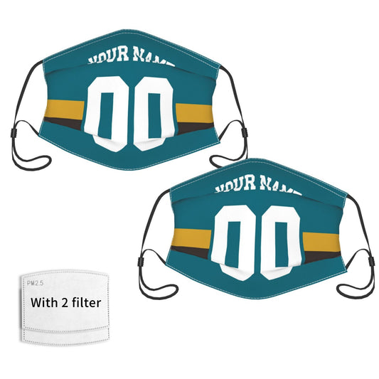 2-Pack Jacksonville Jaguars Face Covering Football Team Decorative Adult Face Mask With Filters PM 2.5 Teal