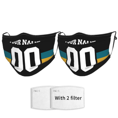 2-Pack Jacksonville Jaguars Face Covering Football Team Decorative Adult Face Mask With Filters PM 2.5 Black