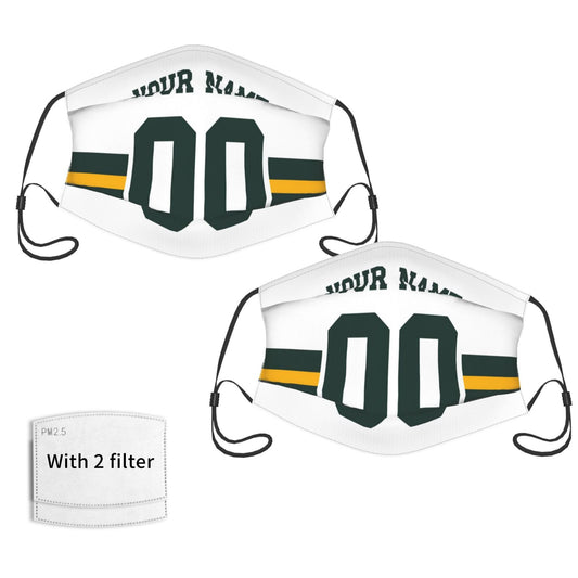 2-Pack Green Bay Packers Face Covering Football Team Decorative Adult Face Mask With Filters PM 2.5 White