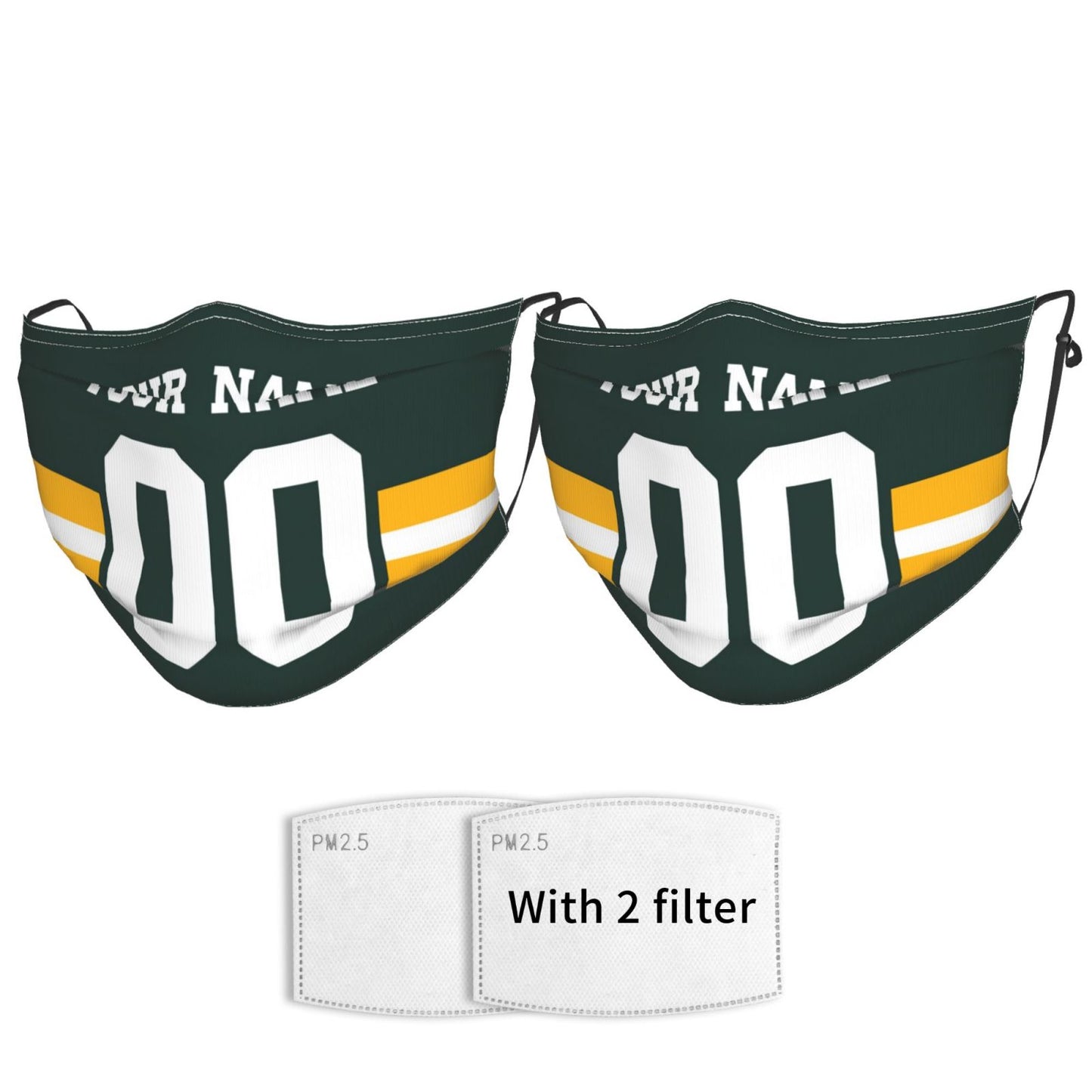 2-Pack Green Bay Packers Face Covering Football Team Decorative Adult Face Mask With Filters PM 2.5 Green