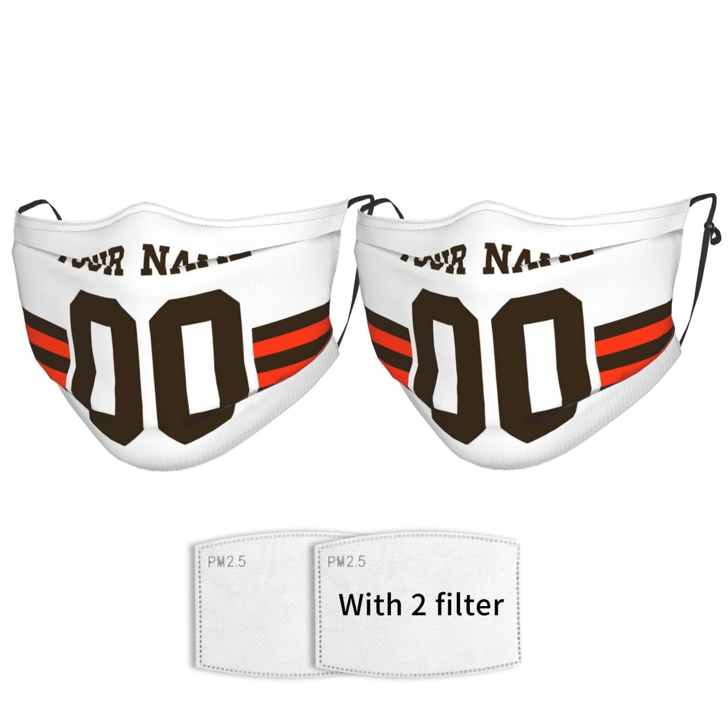2-Pack Cleveland Browns Face Covering Football Team Decorative Adult Face Mask With Filters PM 2.5 White