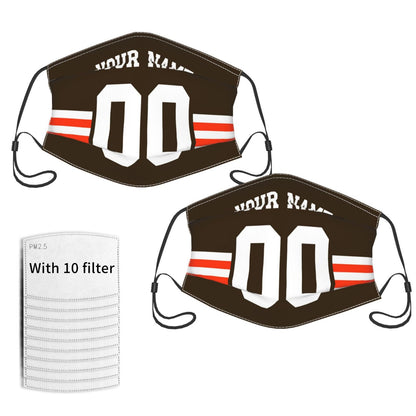 2-Pack Cleveland Browns Face Covering Football Team Decorative Adult Face Mask With Filters PM 2.5 Brown