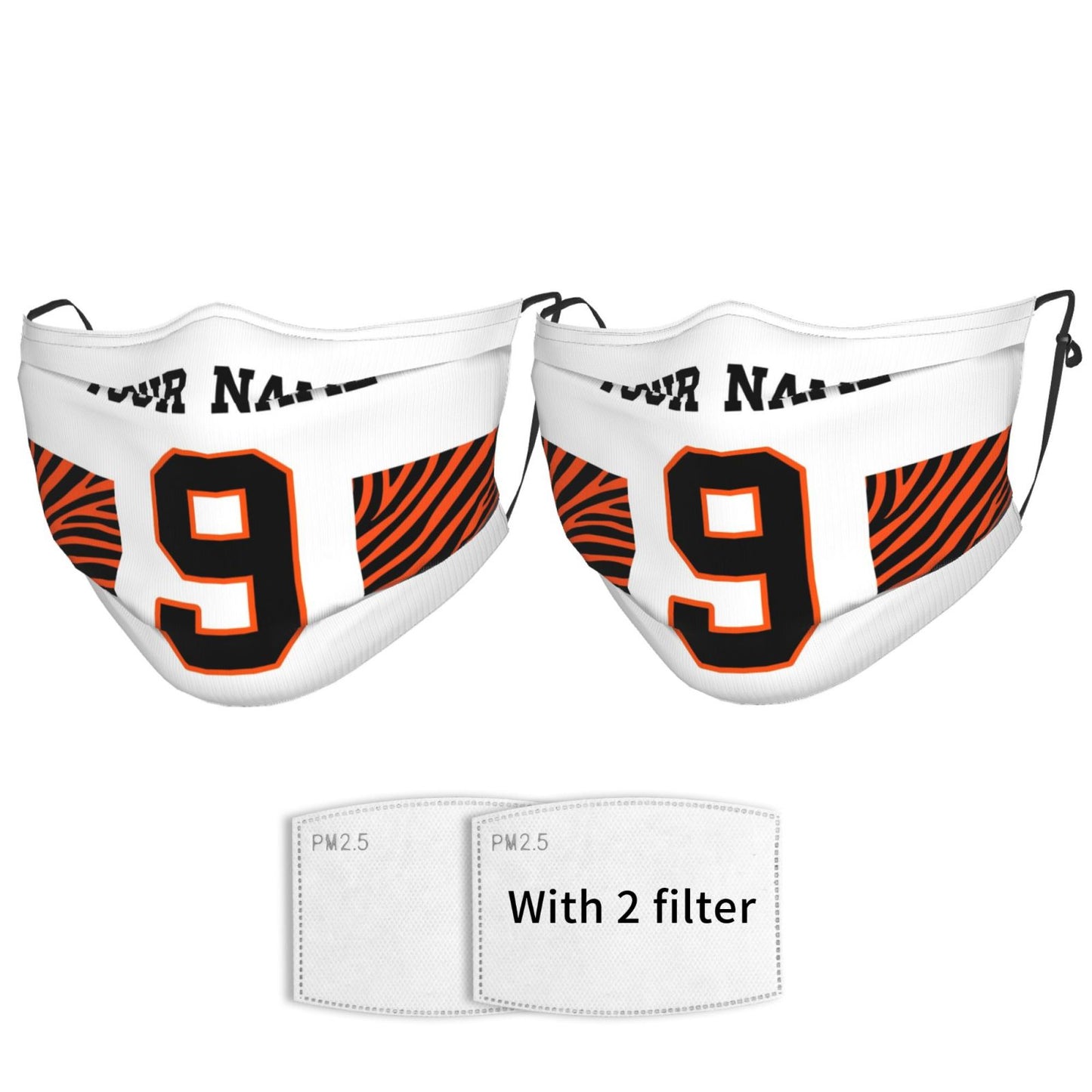 2-Pack Cincinnati Bengals Face Covering Football Team Decorative Adult Face Mask With Filters PM 2.5 White
