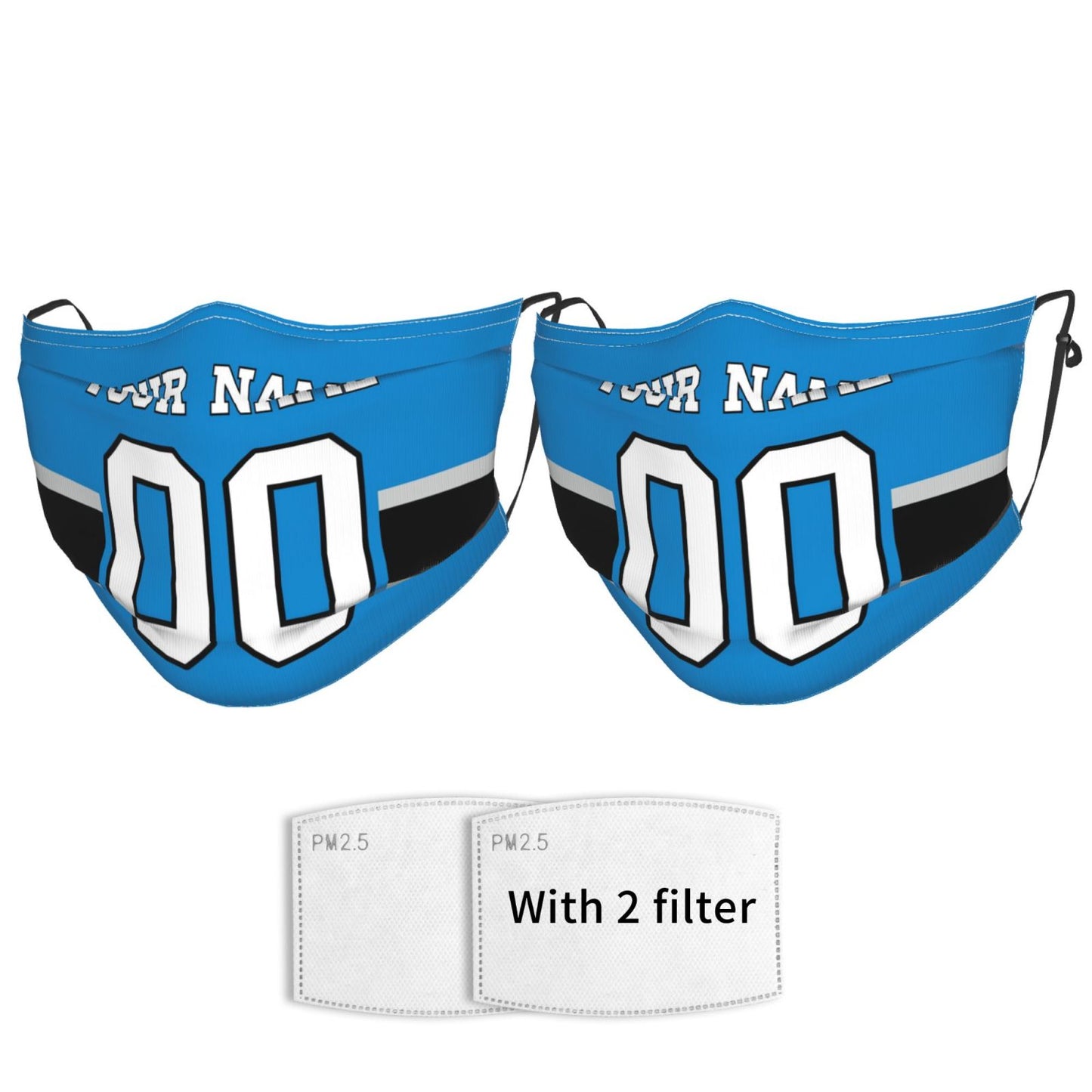 2-Pack Carolina Panthers Face Covering Football Team Decorative Adult Face Mask With Filters PM 2.5 Blue