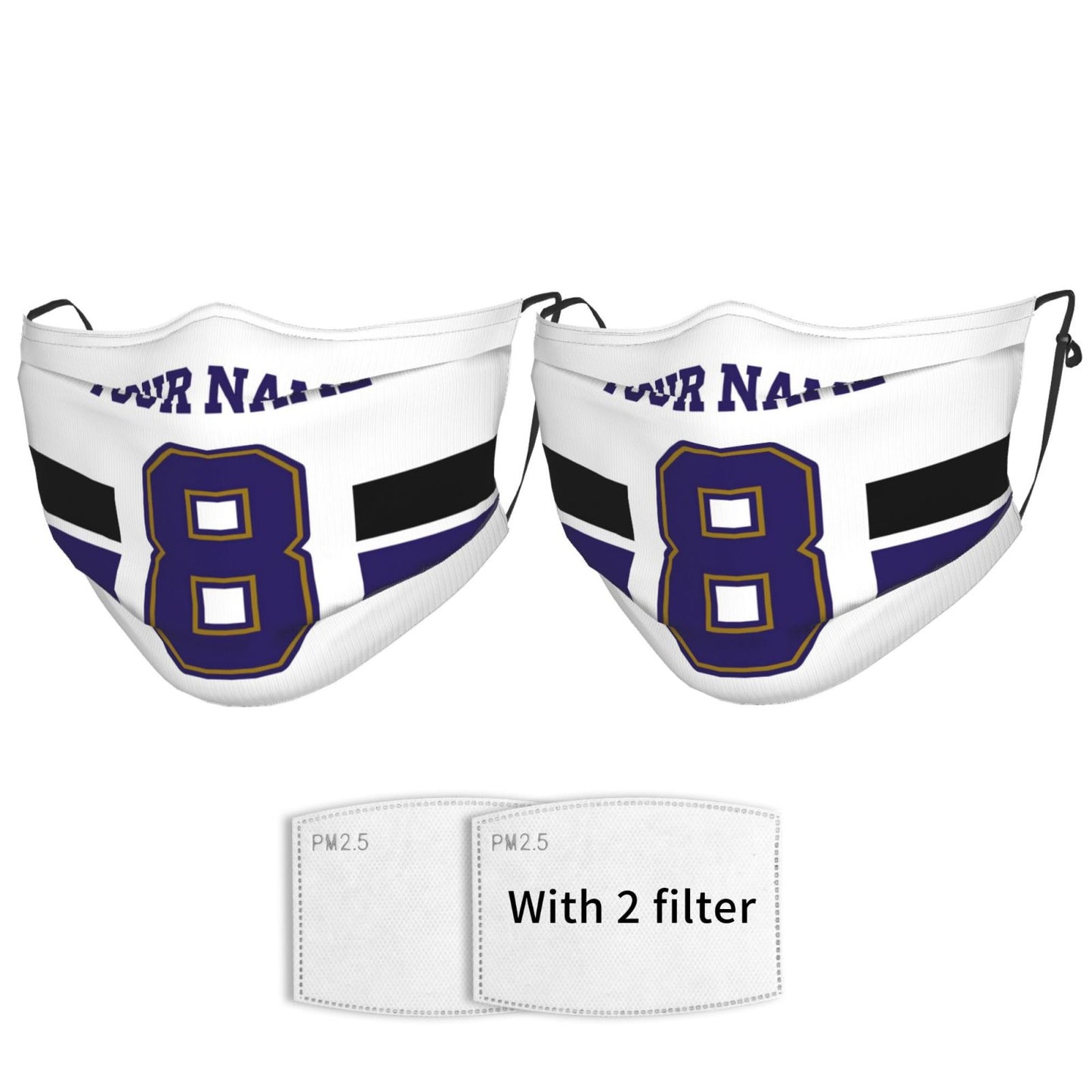 2-Pack Baltimore Ravens Face Covering Football Team Decorative Adult Face Mask With Filters PM 2.5 White