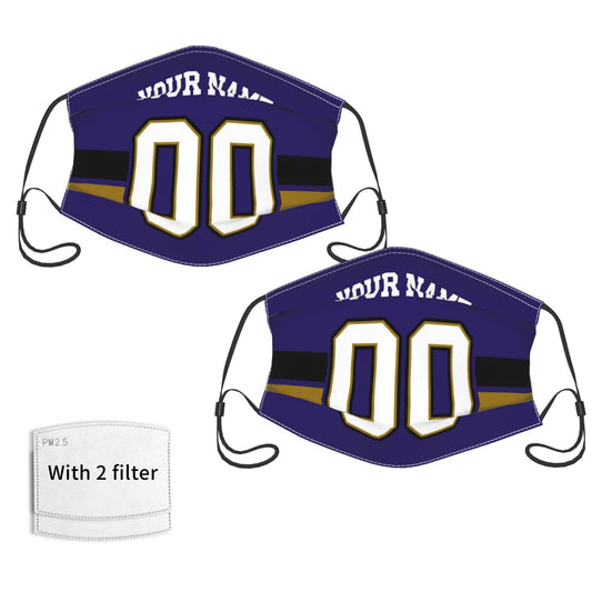 2-Pack Baltimore Ravens Face Covering Football Team Decorative Adult Face Mask With Filters PM 2.5 Purple