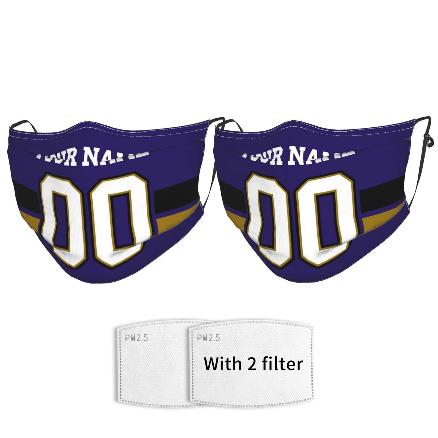 2-Pack Baltimore Ravens Face Covering Football Team Decorative Adult Face Mask With Filters PM 2.5 Purple