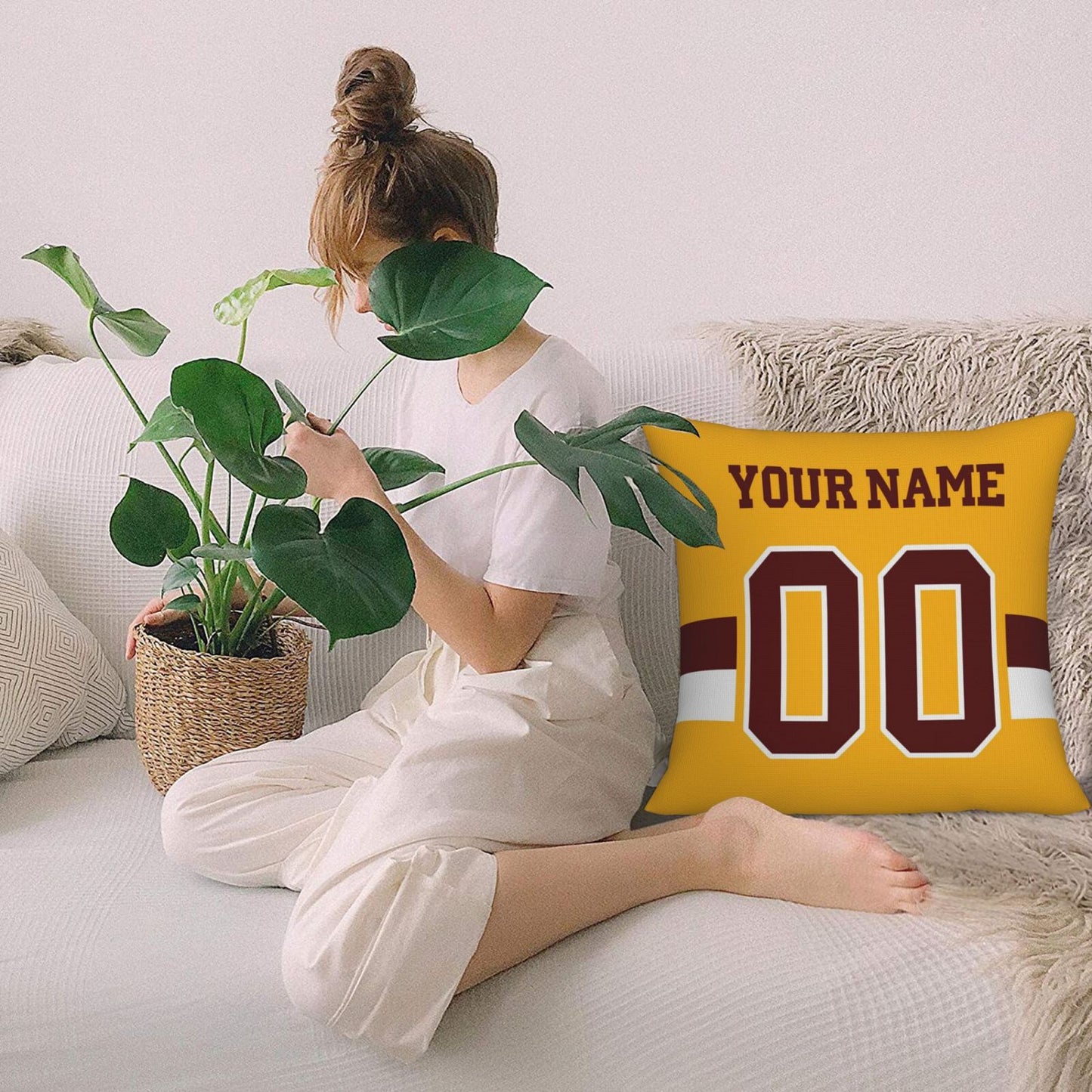 Custom Gold Washington Commanders Decorative Throw Pillow Case - Print Personalized Football Team Fans Name & Number Birthday Gift
