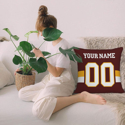 Custom Burgundy Washington Commanders Decorative Throw Pillow Case - Print Personalized Football Team Fans Name & Number Birthday Gift
