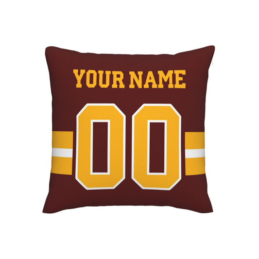 Custom Burgundy Gold Washington Commanders Decorative Throw Pillow Case - Print Personalized Football Team Fans Name & Number Birthday Gift