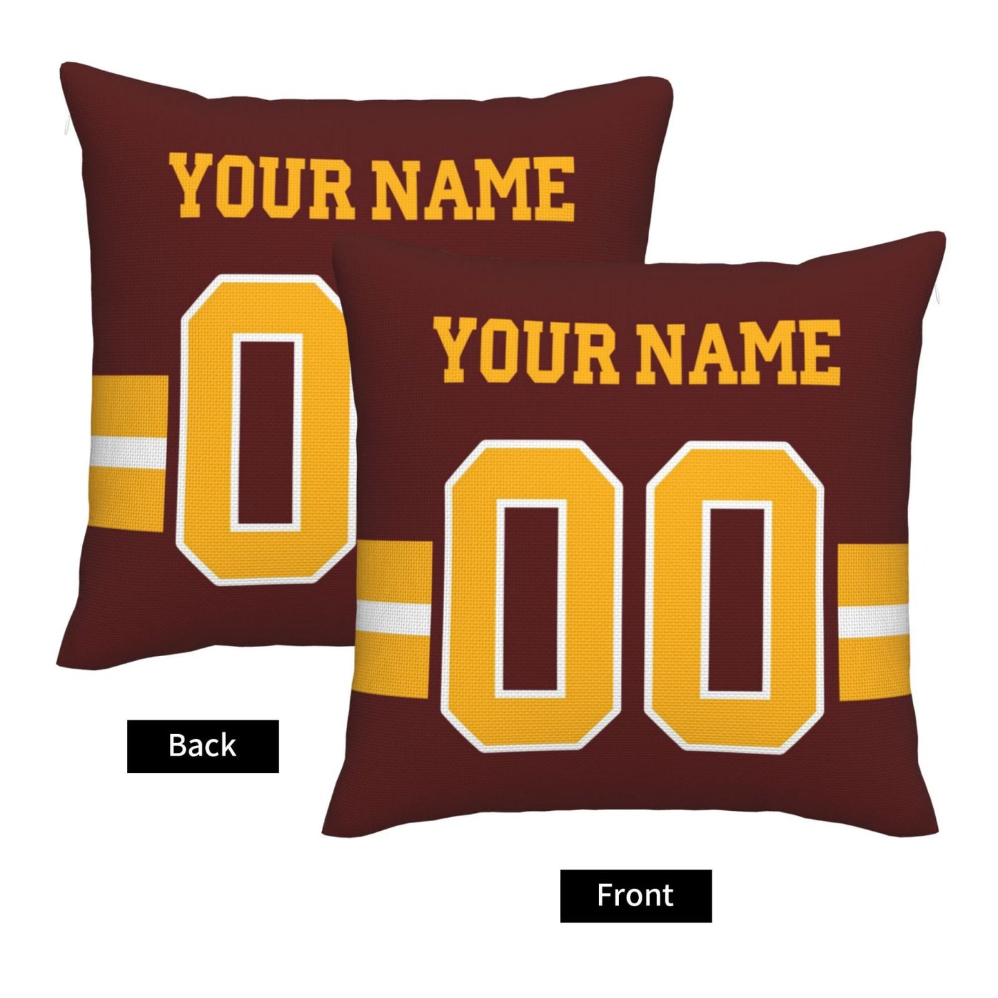 Custom Burgundy Gold Washington Commanders Decorative Throw Pillow Case - Print Personalized Football Team Fans Name & Number Birthday Gift