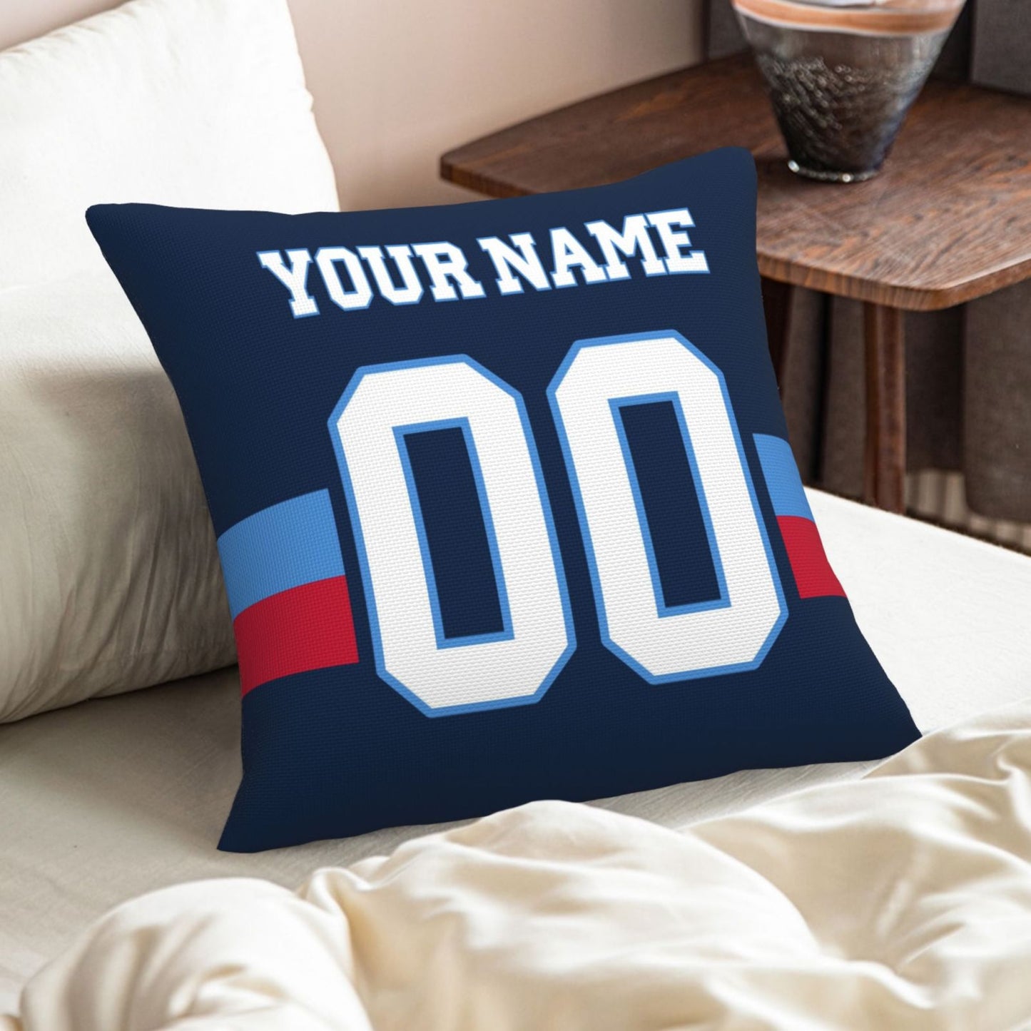 Custom Navy Tennessee Titans Decorative Throw Pillow Case - Print Personalized Football Team Fans Name & Number Birthday Gift