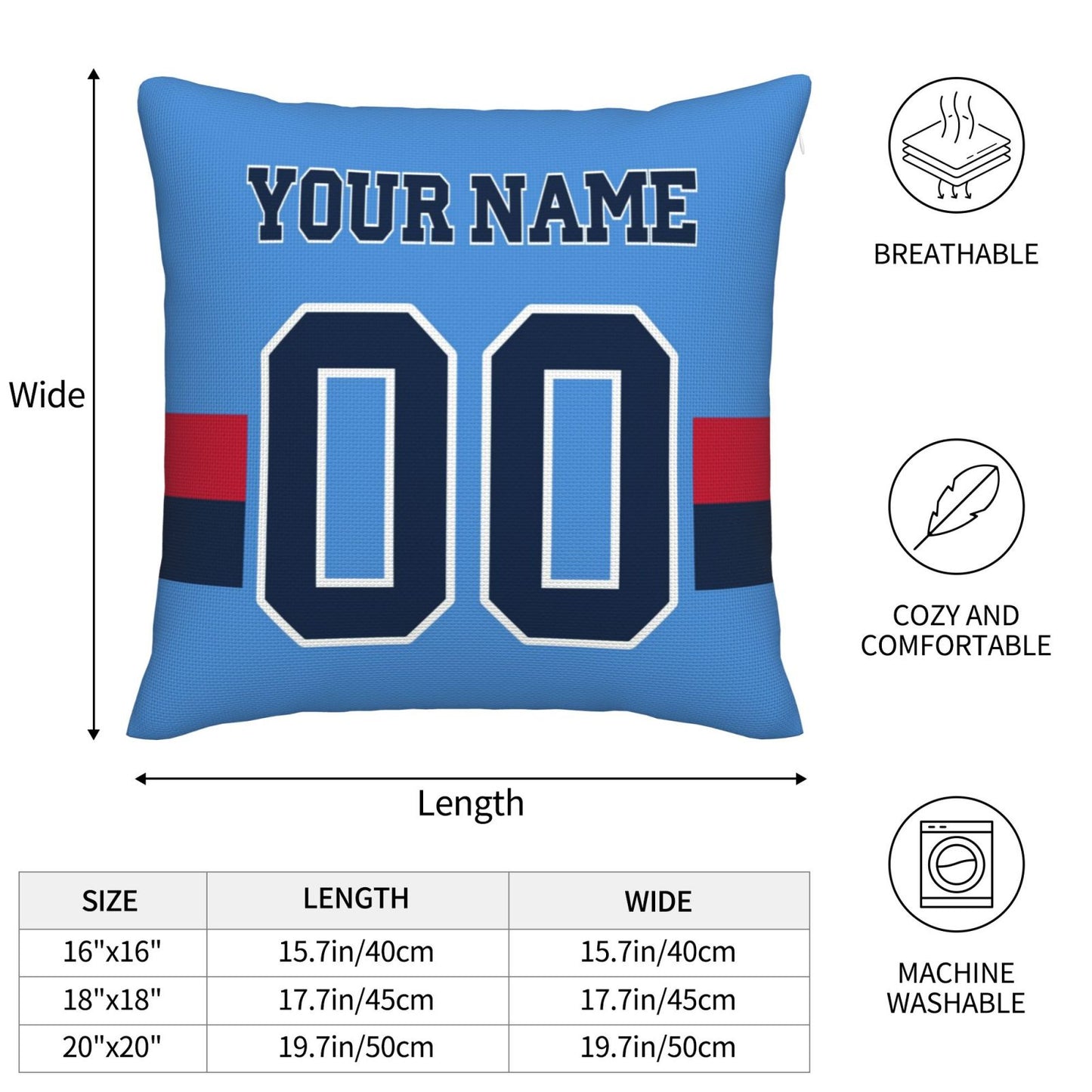 Custom Light Blue Tennessee Titans Decorative Throw Pillow Case - Print Personalized Football Team Fans Name & Number Birthday Gift