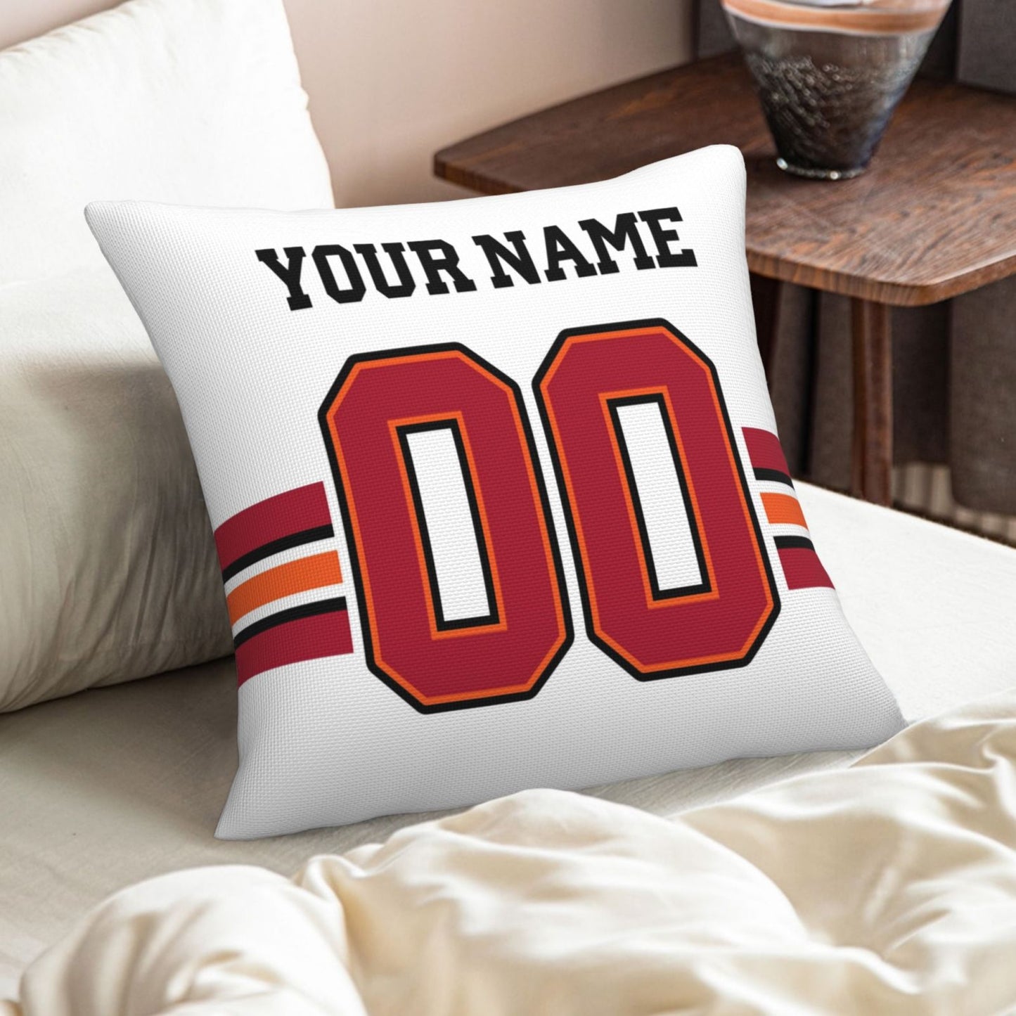 Custom White Tampa Bay Buccaneers Decorative Throw Pillow Case - Print Personalized Football Team Fans Name & Number Birthday Gift