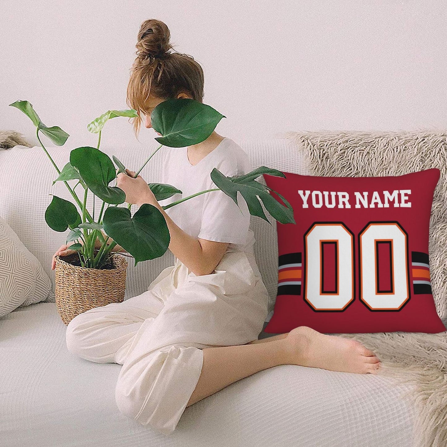 Custom Red Tampa Bay Buccaneers Decorative Throw Pillow Case - Print Personalized Football Team Fans Name & Number Birthday Gift