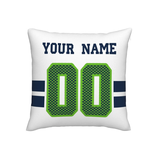 Custom White Seattle Seahawks Decorative Throw Pillow Case - Print Personalized Football Team Fans Name & Number Birthday Gift