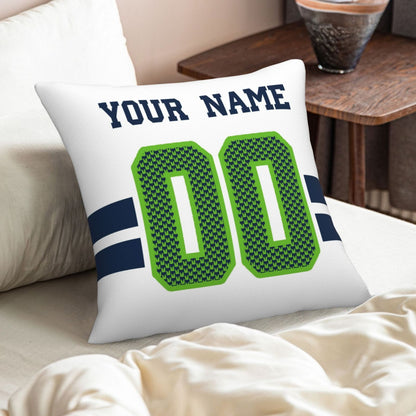 Custom White Seattle Seahawks Decorative Throw Pillow Case - Print Personalized Football Team Fans Name & Number Birthday Gift