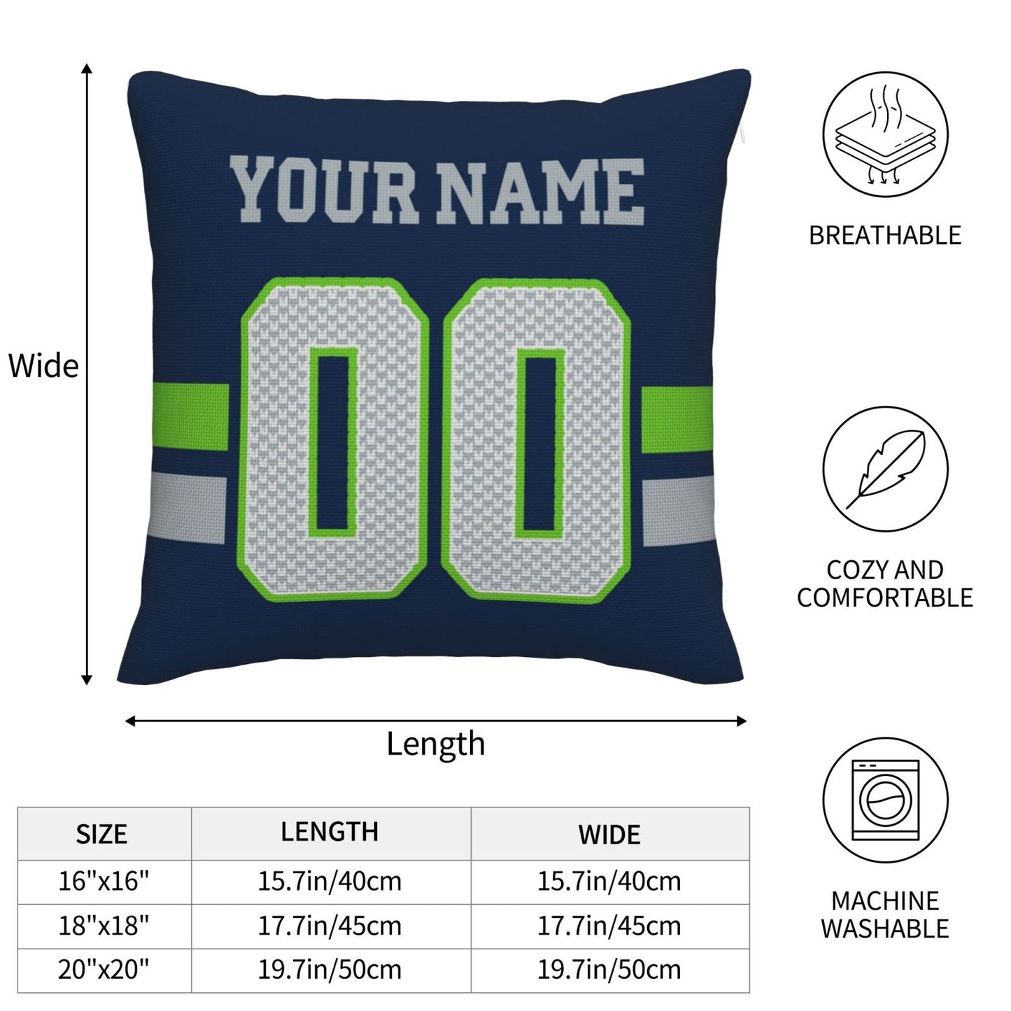 Custom Navy Seattle Seahawks Decorative Throw Pillow Case - Print Personalized Football Team Fans Name & Number Birthday Gift