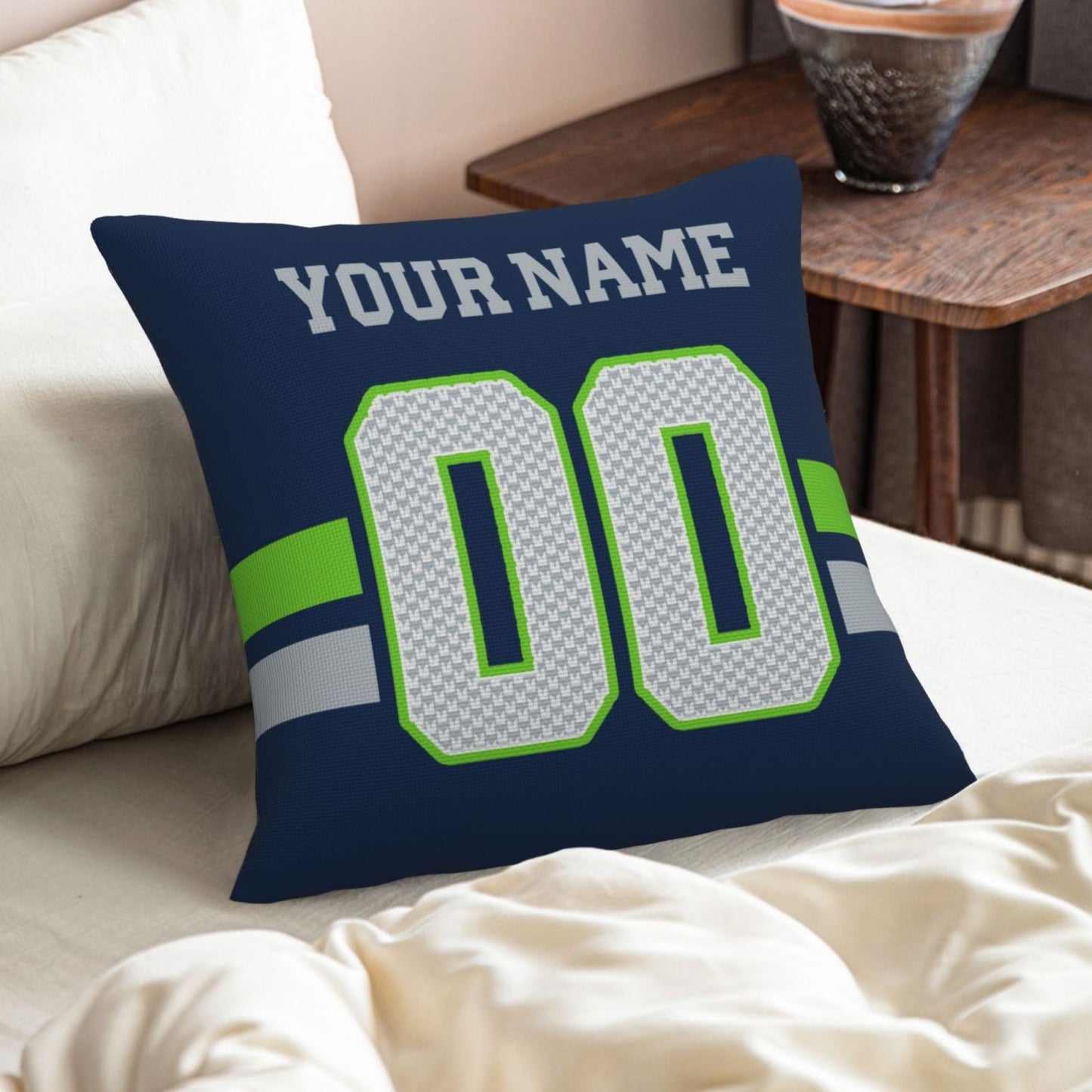 Custom Navy Seattle Seahawks Decorative Throw Pillow Case - Print Personalized Football Team Fans Name & Number Birthday Gift