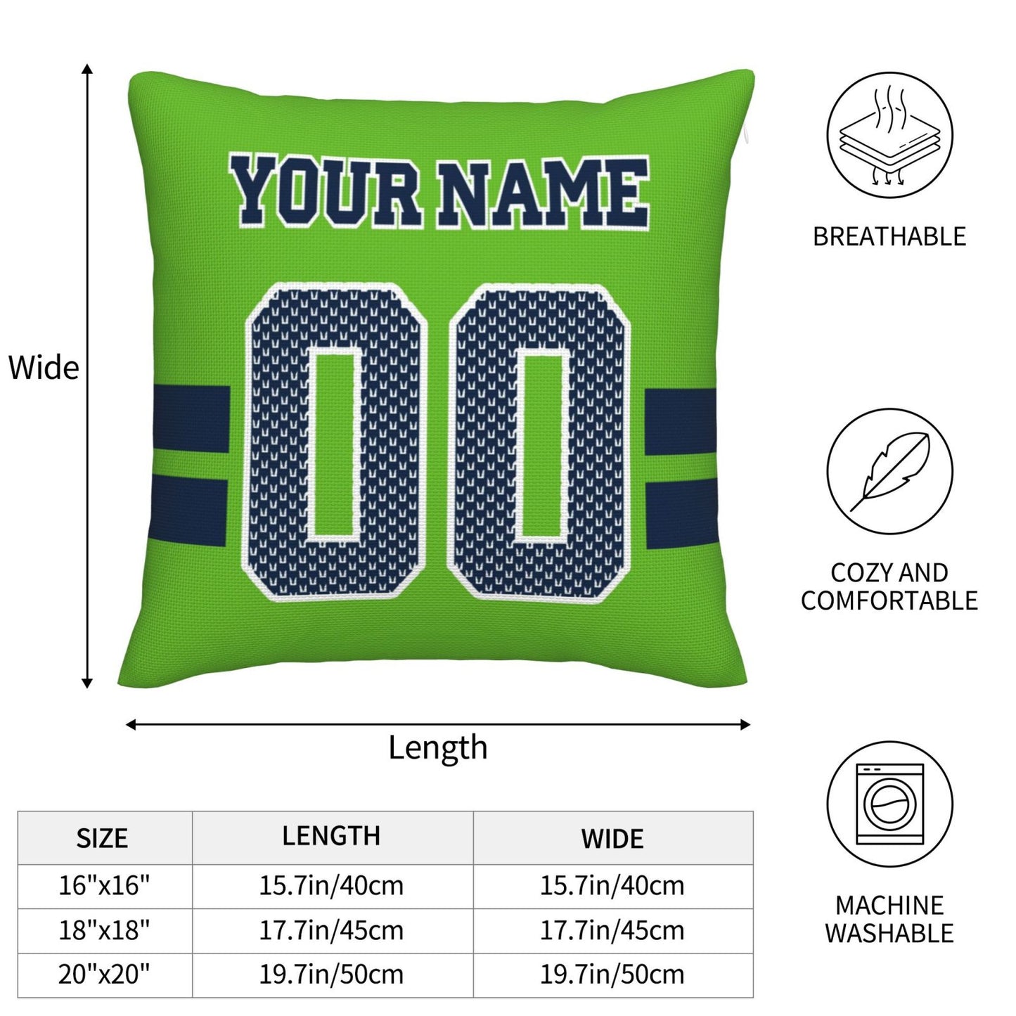 Custom Green Seattle Seahawks Decorative Throw Pillow Case - Print Personalized Football Team Fans Name & Number Birthday Gift