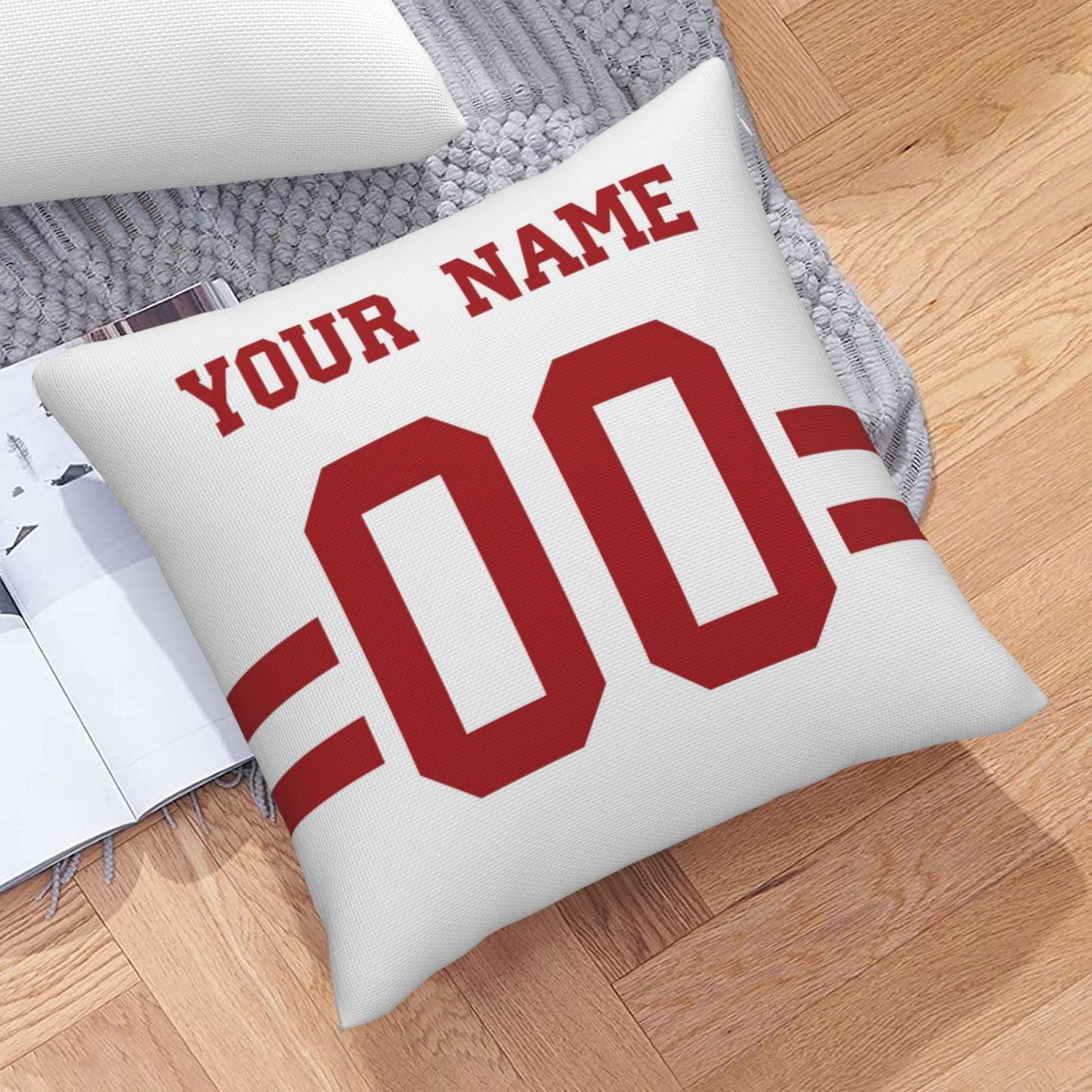 Custom Football Game San Francisco 49ers Decorative Throw Pillow Case Print Personalized Football Style Fans Name & Number Birthday Gift White