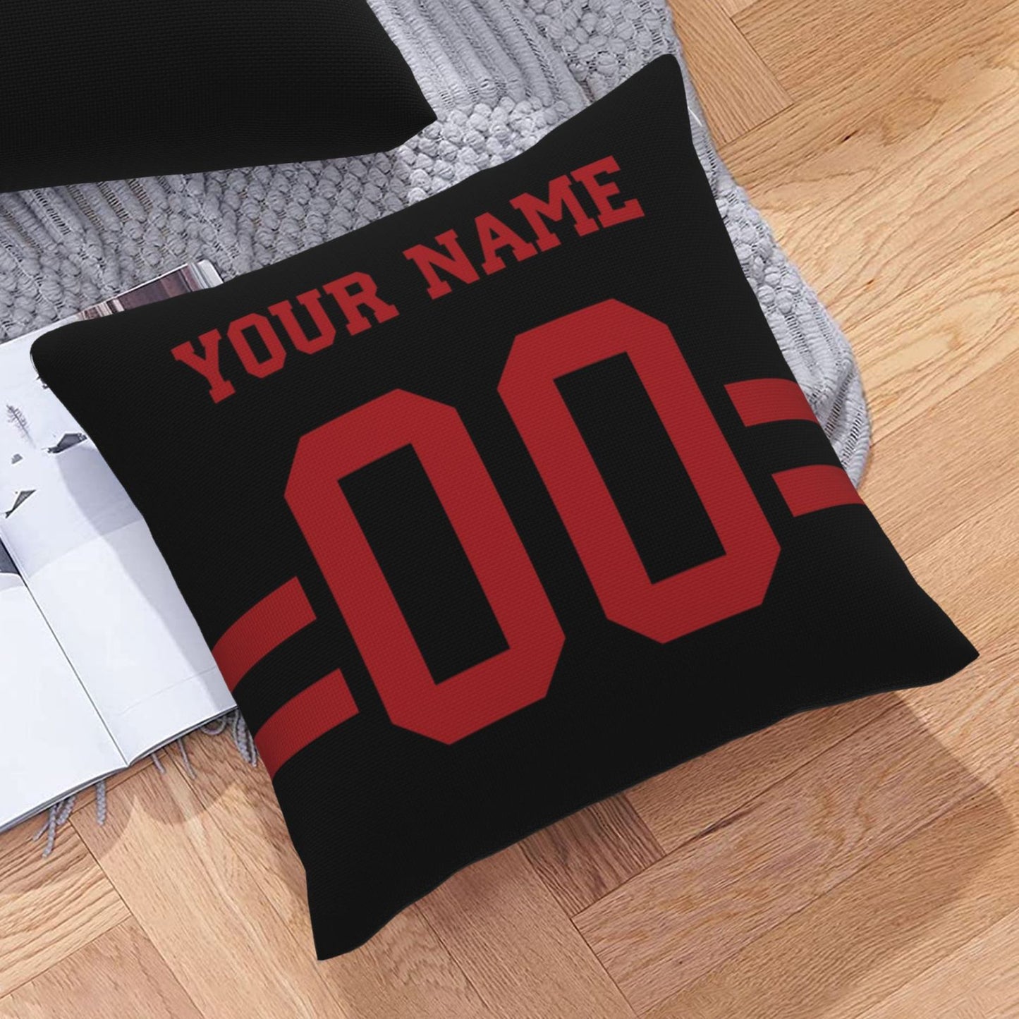 Custom Black San Francisco 49ers Decorative Throw Pillow Case - Print Personalized Football Team Fans Name & Number Birthday Gift