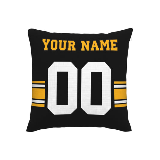 Custom Black Pittsburgh Steelers Decorative Throw Pillow Case - Print Personalized Football Team Fans Name & Number Birthday Gift