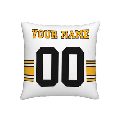 Custom White Pittsburgh Steelers Decorative Throw Pillow Case - Print Personalized Football Team Fans Name & Number Birthday Gift