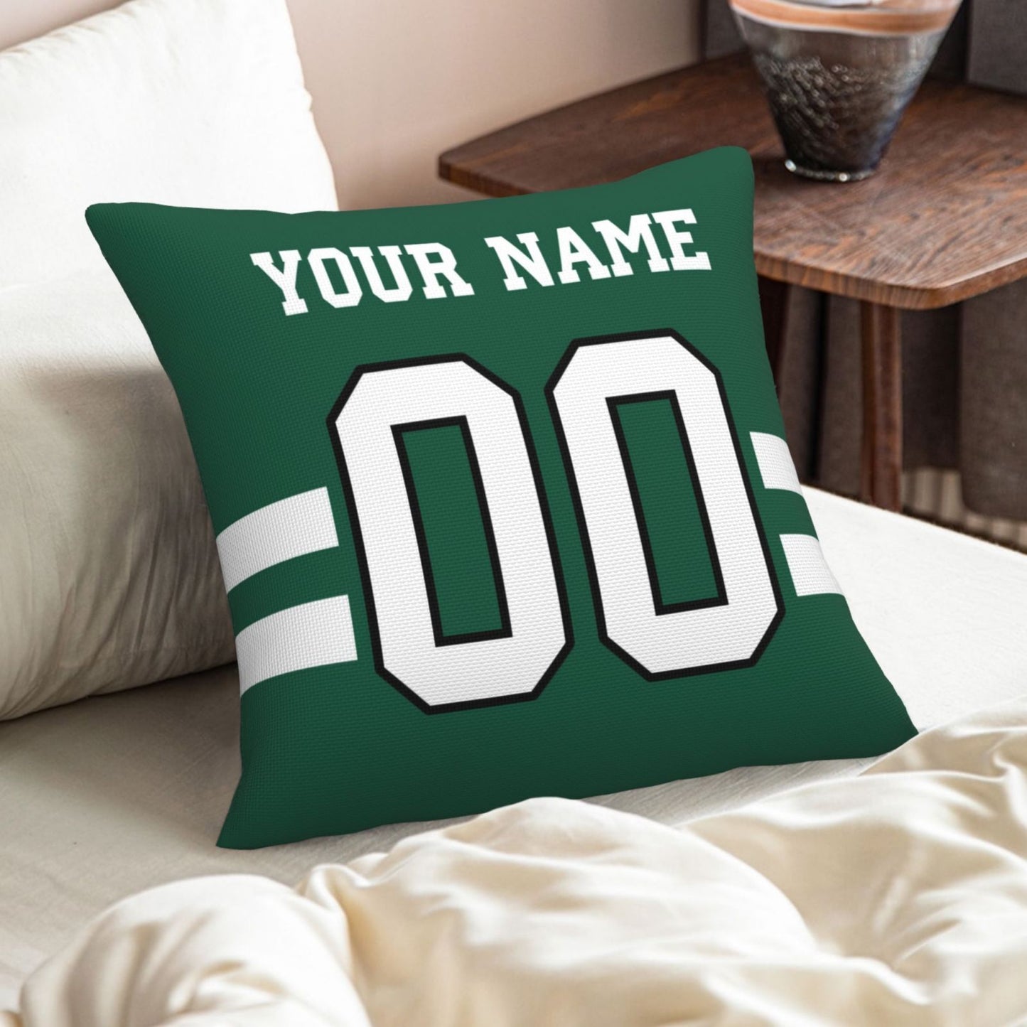Custom Green New York Jets Decorative Throw Pillow Case - Print Personalized Football Team Fans Name & Number Birthday Gift