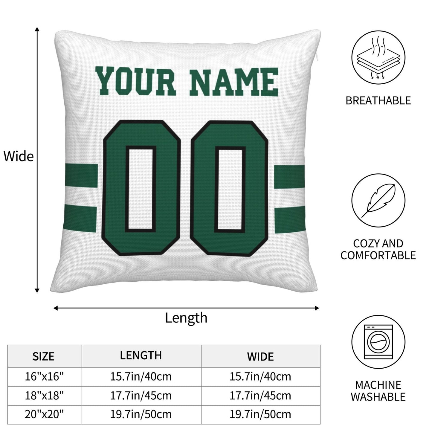 Custom White New York Jets Decorative Throw Pillow Case - Print Personalized Football Team Fans Name & Number Birthday Gift