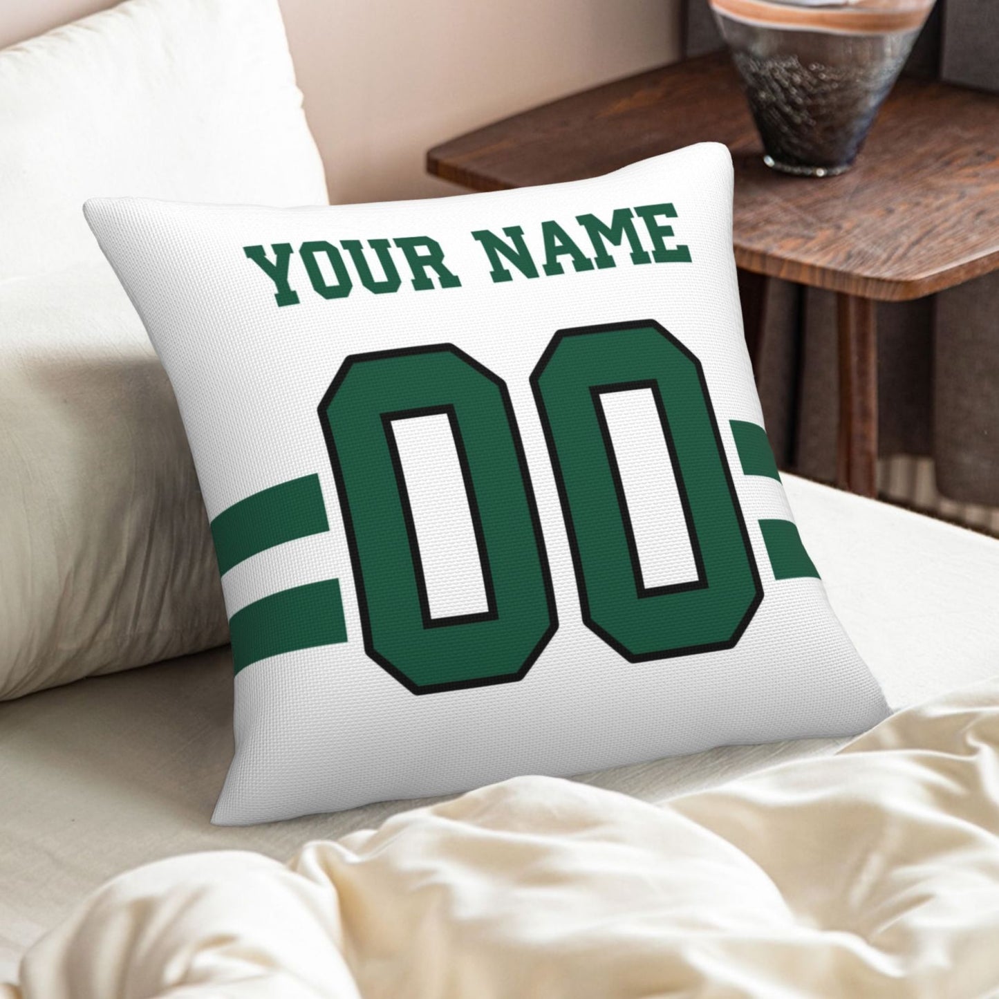 Custom White New York Jets Decorative Throw Pillow Case - Print Personalized Football Team Fans Name & Number Birthday Gift