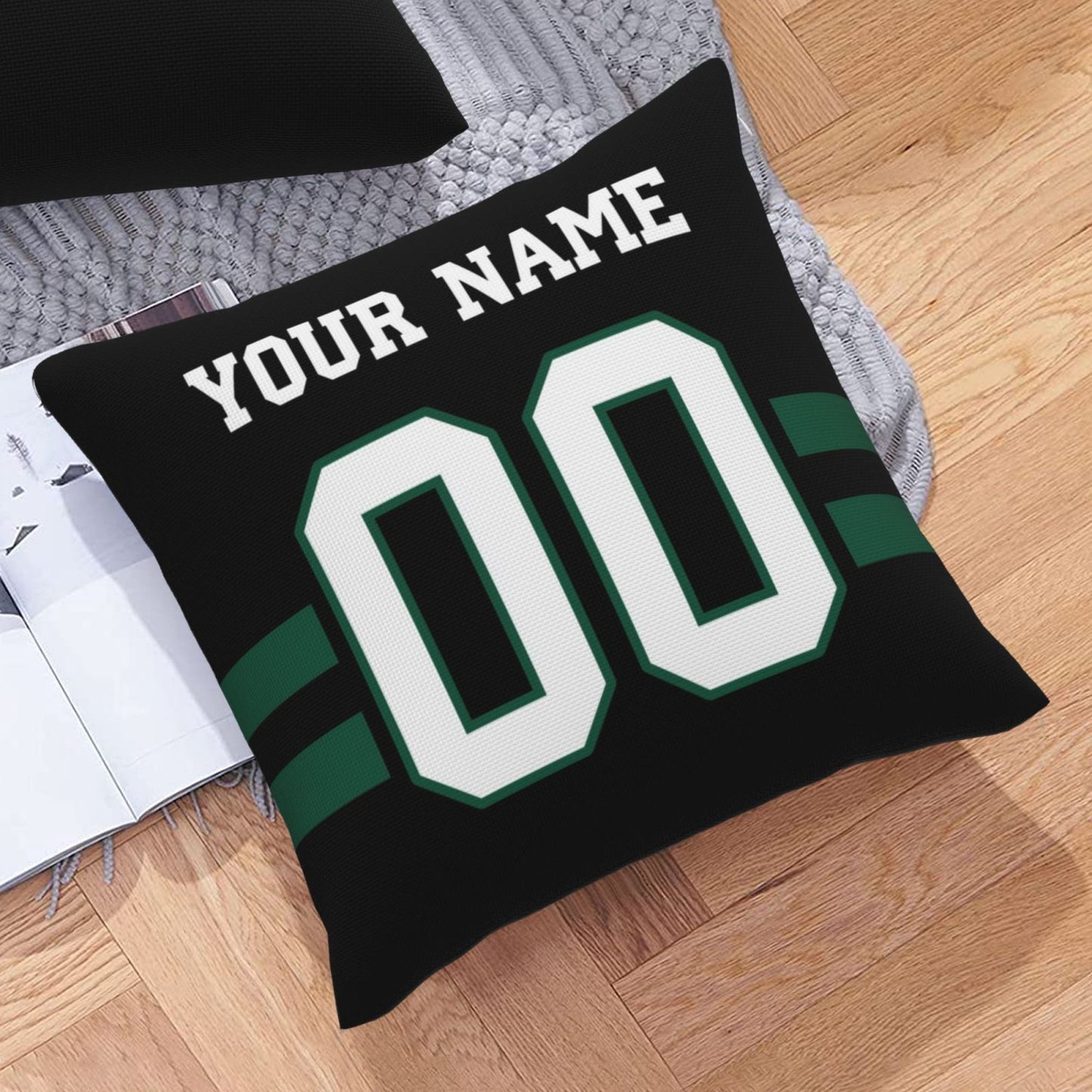 Custom Black New York Jets Decorative Throw Pillow Case - Print Personalized Football Team Fans Name & Number Birthday Gift