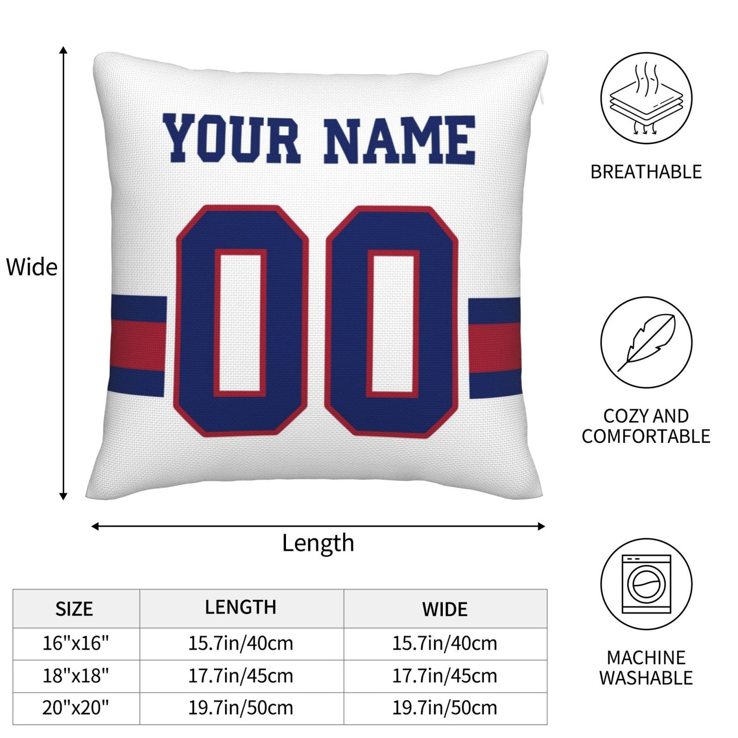 Custom White New York Giants Decorative Throw Pillow Case - Print Personalized Football Team Fans Name & Number Birthday Gift