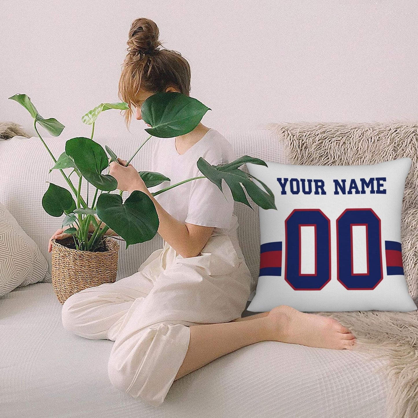 Custom White New York Giants Decorative Throw Pillow Case - Print Personalized Football Team Fans Name & Number Birthday Gift