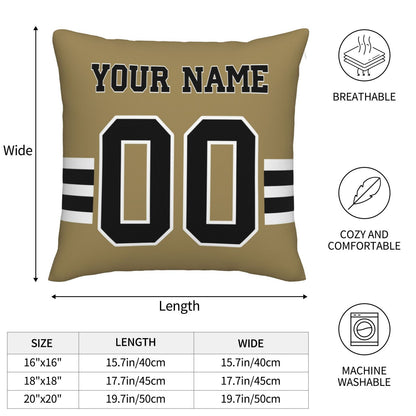 Custom Gold New Orleans Saints Decorative Throw Pillow Case - Print Personalized Football Team Fans Name & Number Birthday Gift