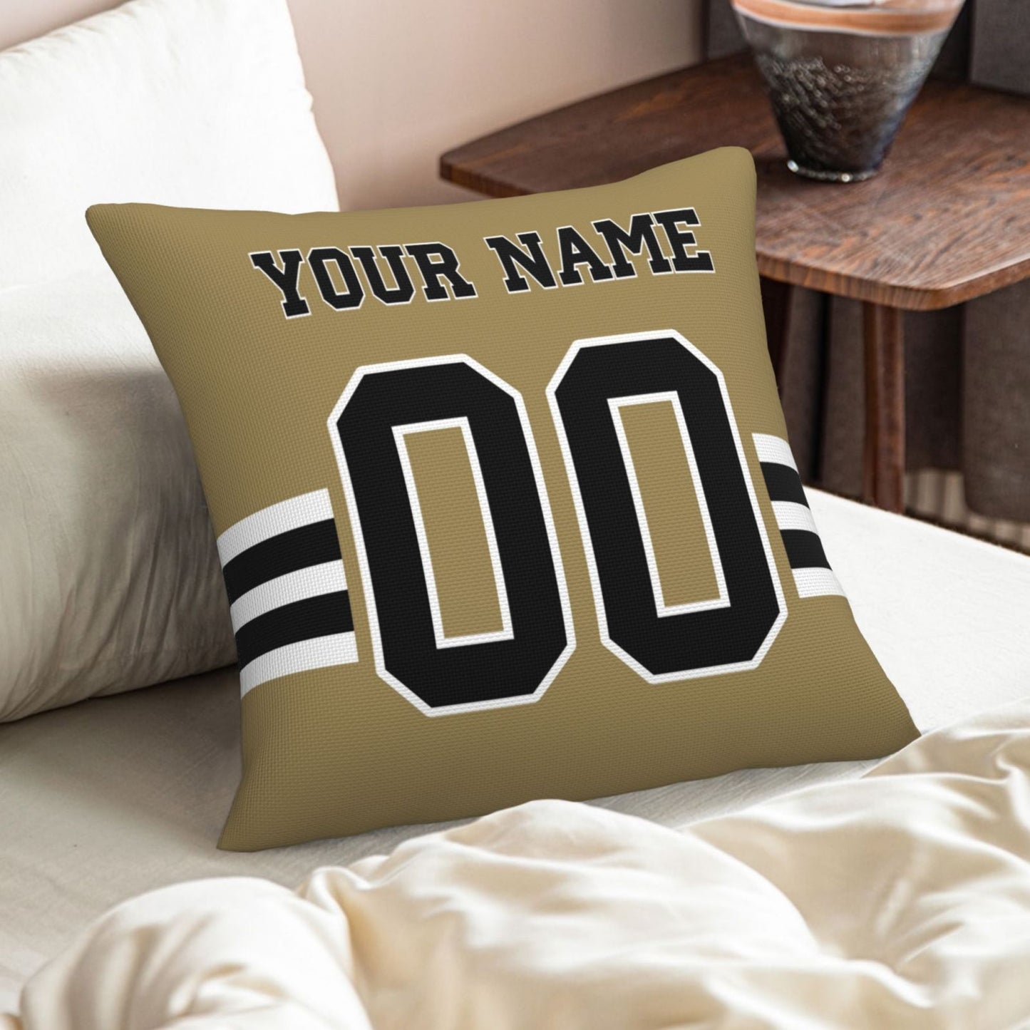 Custom Gold New Orleans Saints Decorative Throw Pillow Case - Print Personalized Football Team Fans Name & Number Birthday Gift
