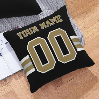 Custom Black New Orleans Saints Decorative Throw Pillow Case - Print Personalized Football Team Fans Name & Number Birthday Gift