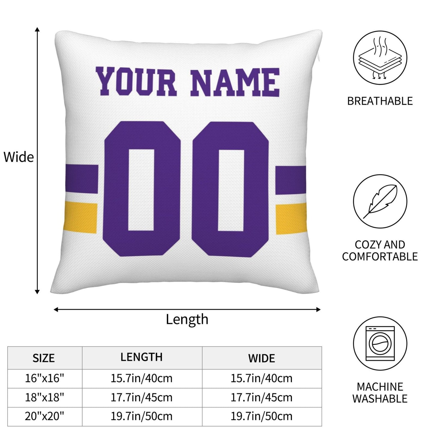 Customized Minnesota Vikings Football Team Decorative Throw Pillow Case Print Personalized Football Style Fans Letters & Number White Pillowcase Birthday Gift