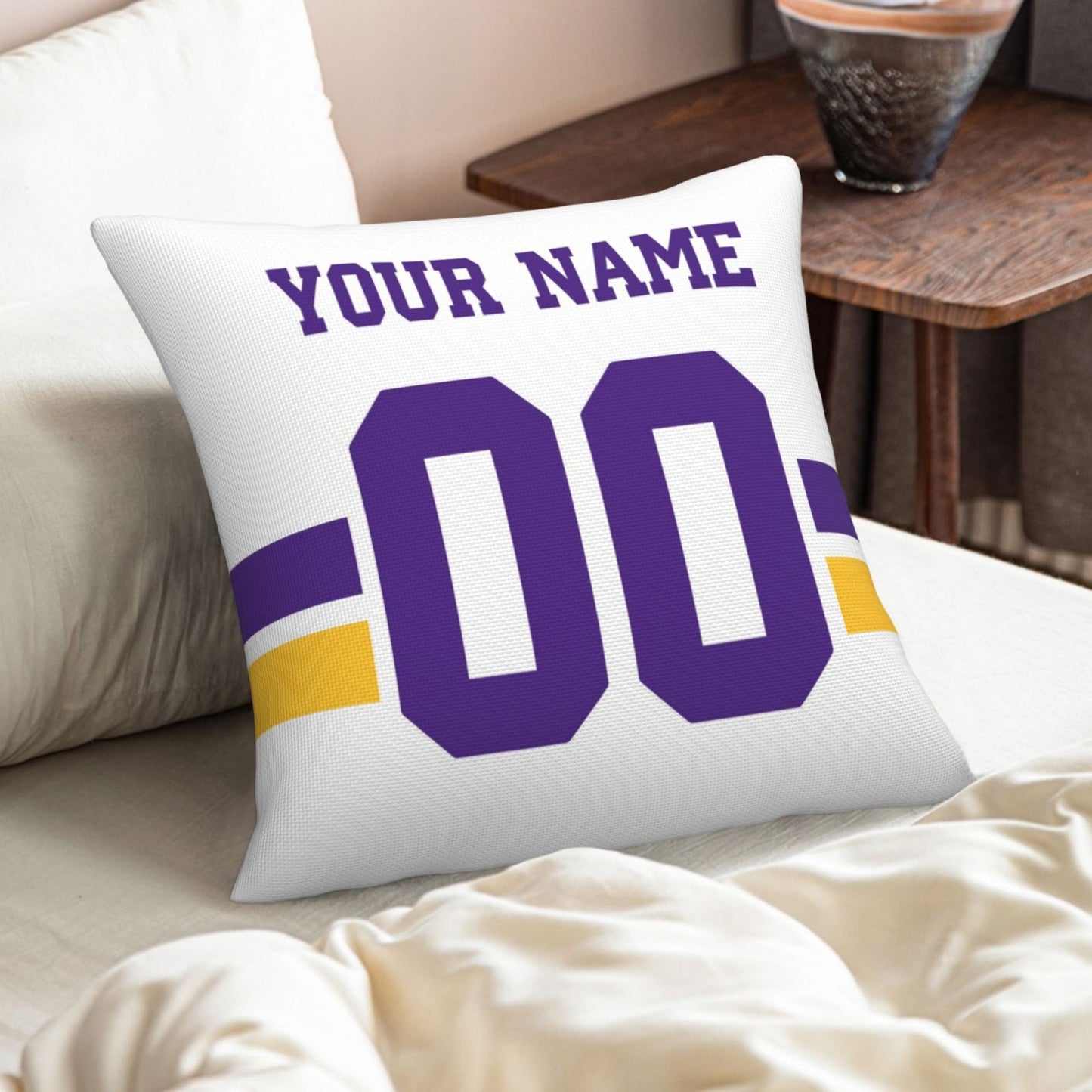 Customized Minnesota Vikings Football Team Decorative Throw Pillow Case Print Personalized Football Style Fans Letters & Number White Pillowcase Birthday Gift