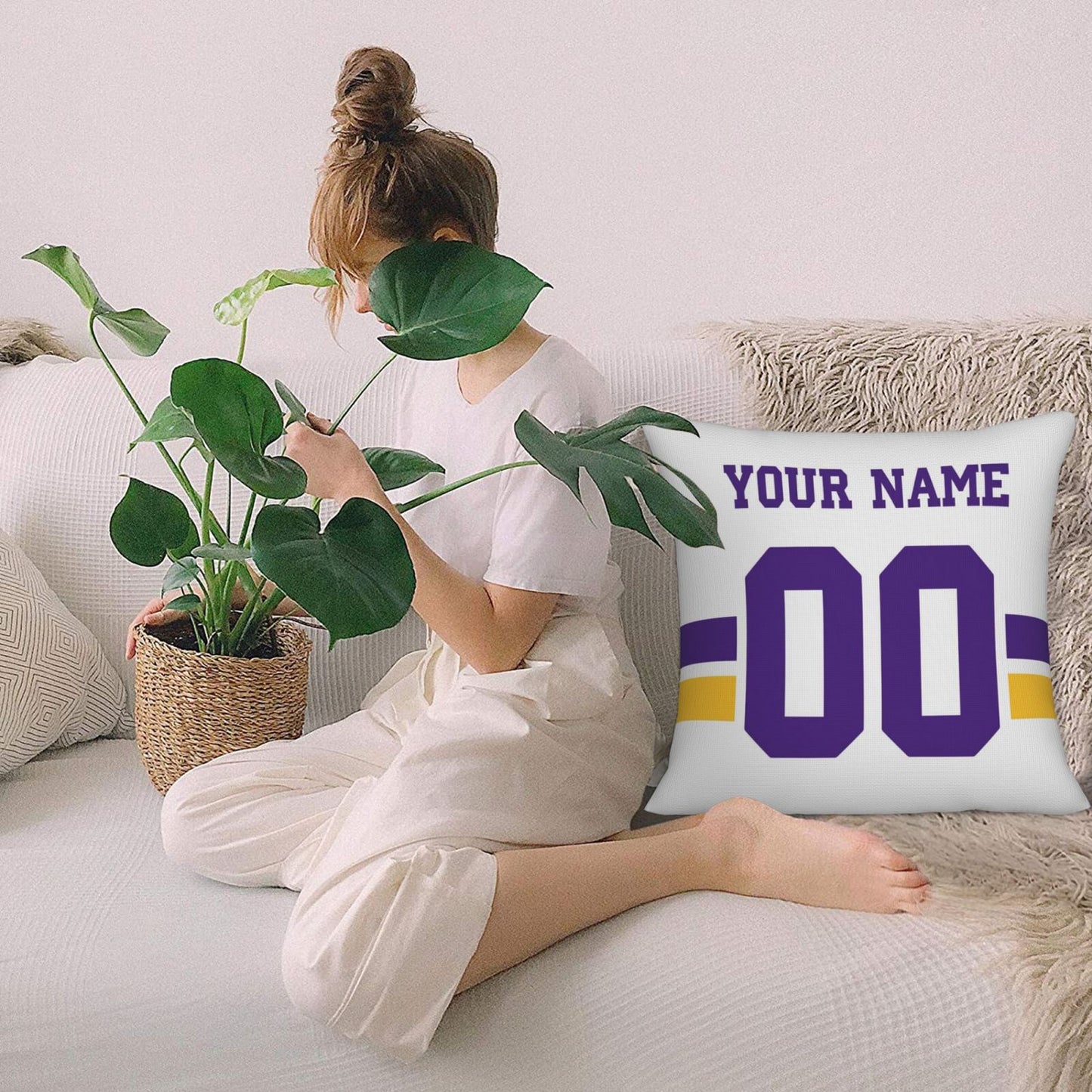 Customized Minnesota Vikings Football Team Decorative Throw Pillow Case Print Personalized Football Style Fans Letters & Number White Pillowcase Birthday Gift