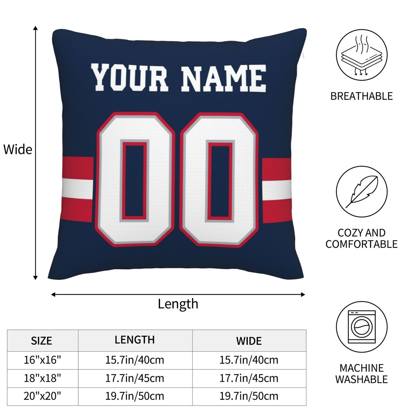 Customized New England Patriots Football Team Decorative Throw Pillow Case Print Personalized Football Style Fans Letters & Number Navy Pillowcase Birthday Gift