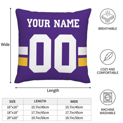 Customized Minnesota Vikings Football Team Decorative Throw Pillow Case Print Personalized Football Style Fans Letters & Number Purple Pillowcase Birthday Gift