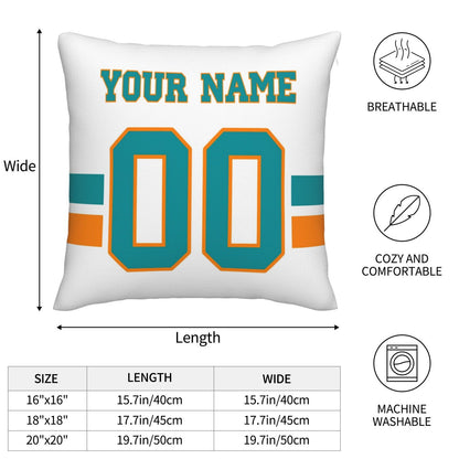 Customized Miami Dolphins Football Team Decorative Throw Pillow Case Print Personalized Football Style Fans Letters & Number White Pillowcase Birthday Gift