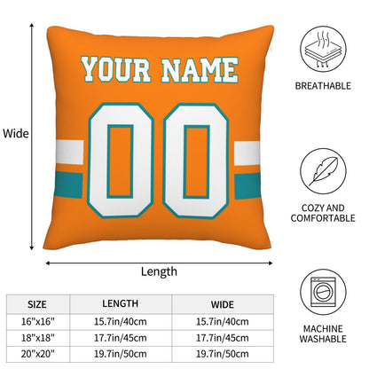 Customized Miami Dolphins Football Team Decorative Throw Pillow Case Print Personalized Football Style Fans Letters & Number Orange Pillowcase Birthday Gift