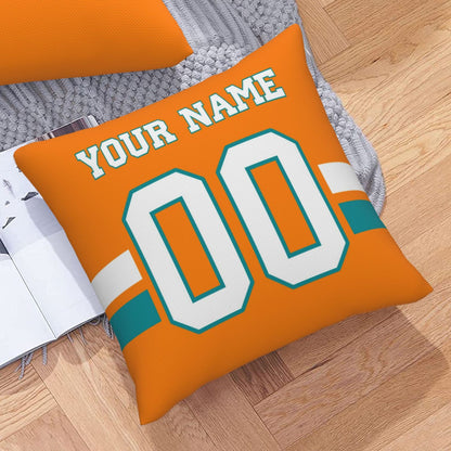 Customized Miami Dolphins Football Team Decorative Throw Pillow Case Print Personalized Football Style Fans Letters & Number Orange Pillowcase Birthday Gift