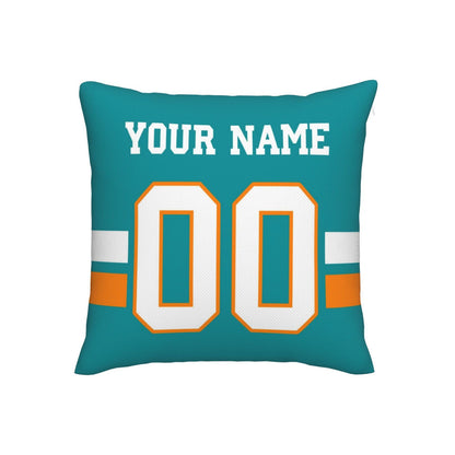 Customized Miami Dolphins Football Team Decorative Throw Pillow Case Print Personalized Football Style Fans Letters & Number Aqua Pillowcase Birthday Gift