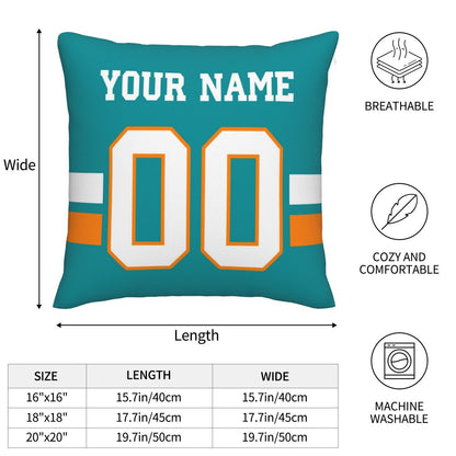 Customized Miami Dolphins Football Team Decorative Throw Pillow Case Print Personalized Football Style Fans Letters & Number Aqua Pillowcase Birthday Gift