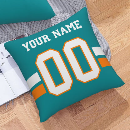 Customized Miami Dolphins Football Team Decorative Throw Pillow Case Print Personalized Football Style Fans Letters & Number Aqua Pillowcase Birthday Gift