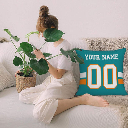 Customized Miami Dolphins Football Team Decorative Throw Pillow Case Print Personalized Football Style Fans Letters & Number Aqua Pillowcase Birthday Gift