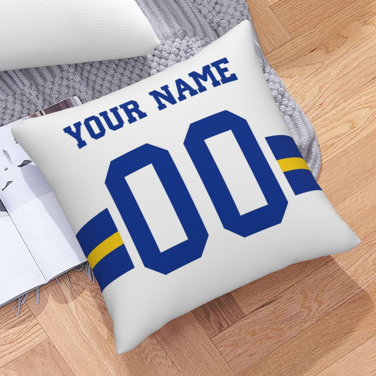 Customized Los Angeles Rams Football Team Decorative Throw Pillow Case Print Personalized Football Style Fans Letters & Number White Pillowcase Birthday Gifts